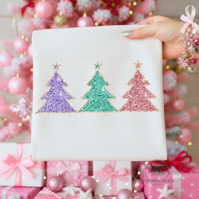 Faux Glitter Pastel Trees