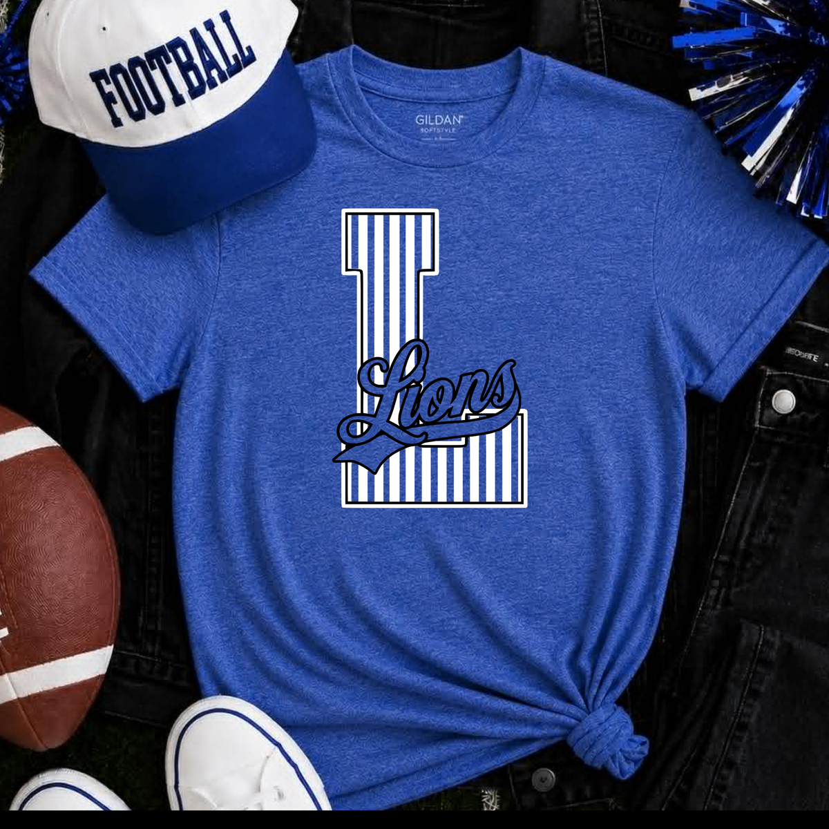 Lyons Lions black and white design blue shirt mockup