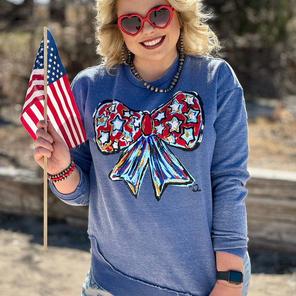 Callie Ann Stelter Patriotic Bow Poncho Sweatshirt