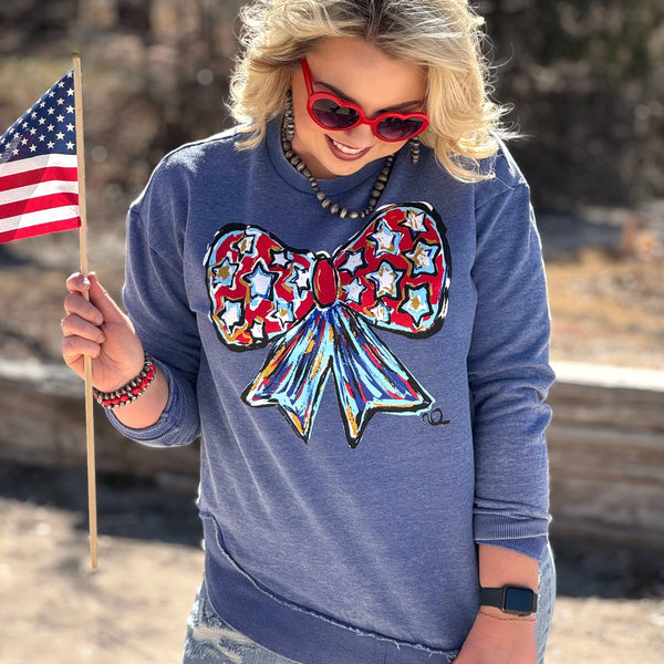 Callie Ann Stelter Patriotic Bow Poncho Sweatshirt