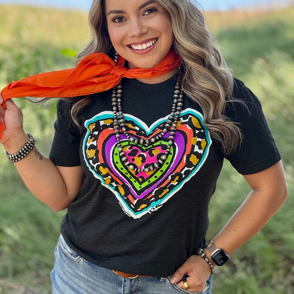 Callie Ann Stelter Leopard Heart Crew Neck Tee