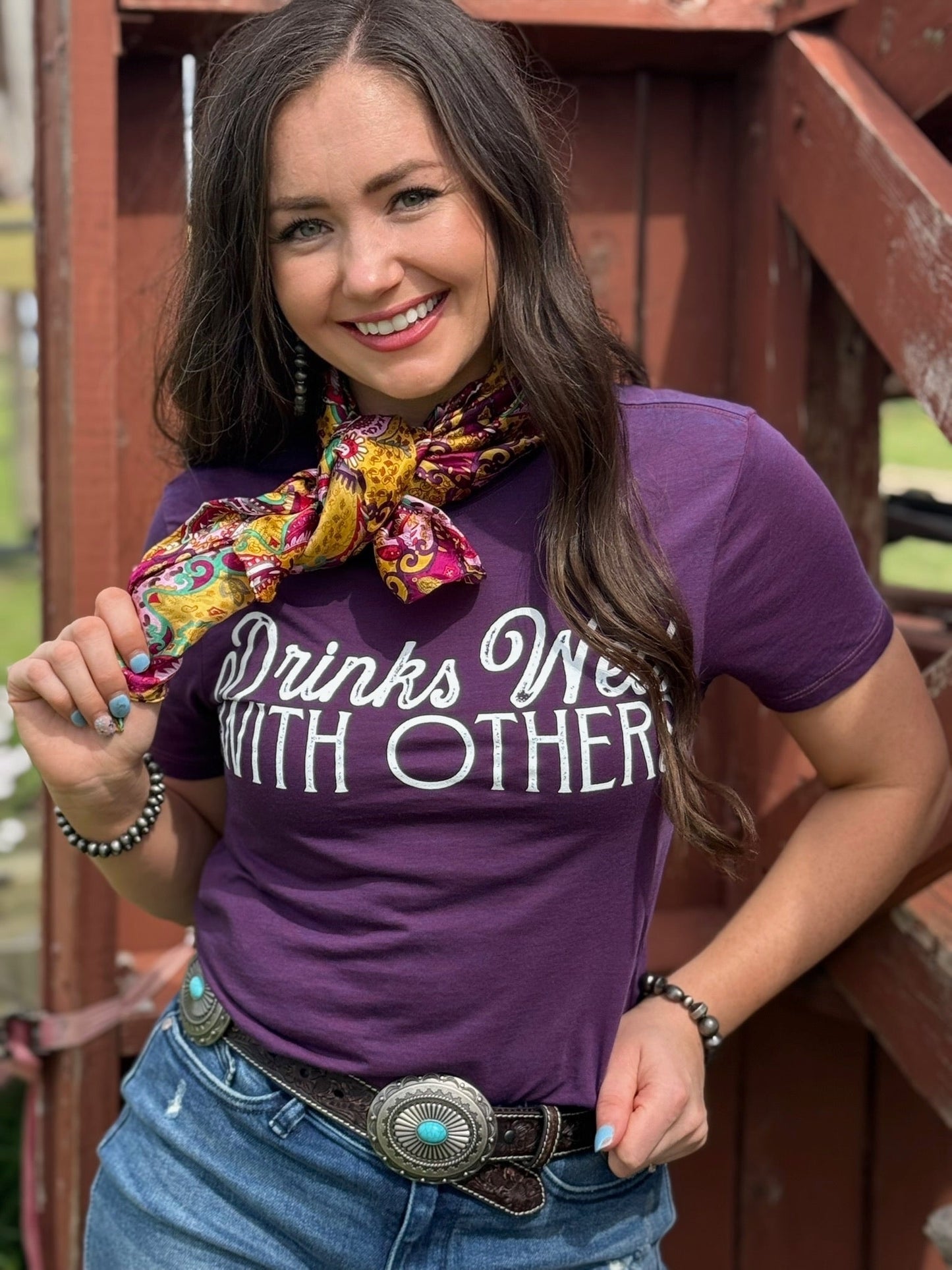 Drinks Well With Others on Purple Tee