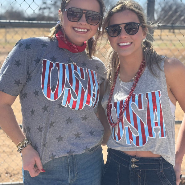 Striped USA in Glitter & Metallic Puff Tee
