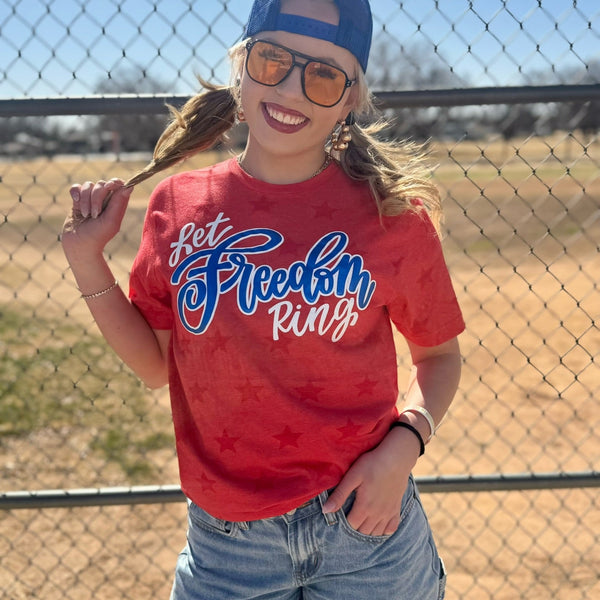 Let Freedom Ring with Blue Metallic Puff Tee & Tank