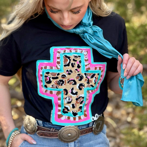 Callie Ann Stelter Spring Time Leopard Cross Tee