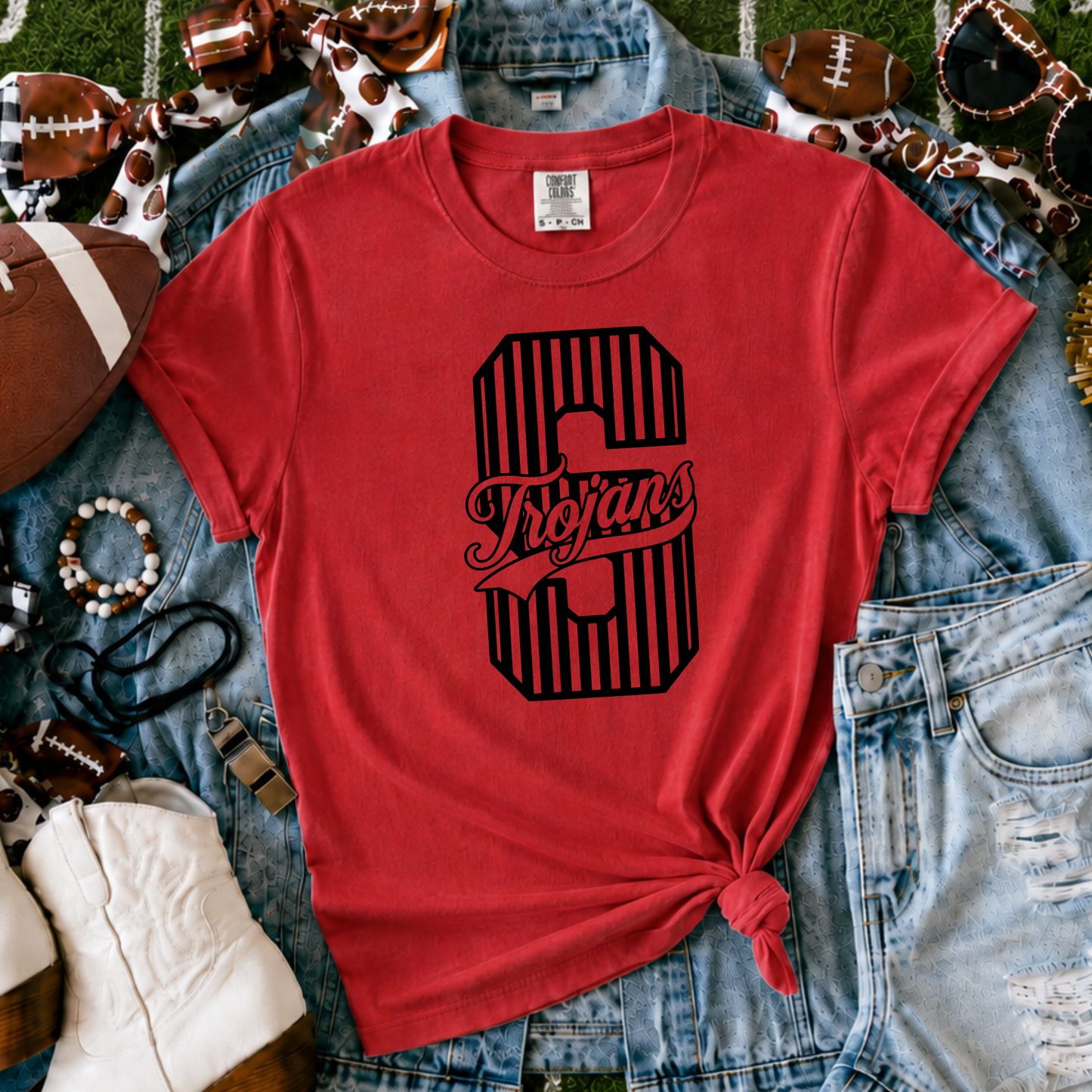 Stafford Trojans | Vintage Script Spirit Tee - Bella+Canvas