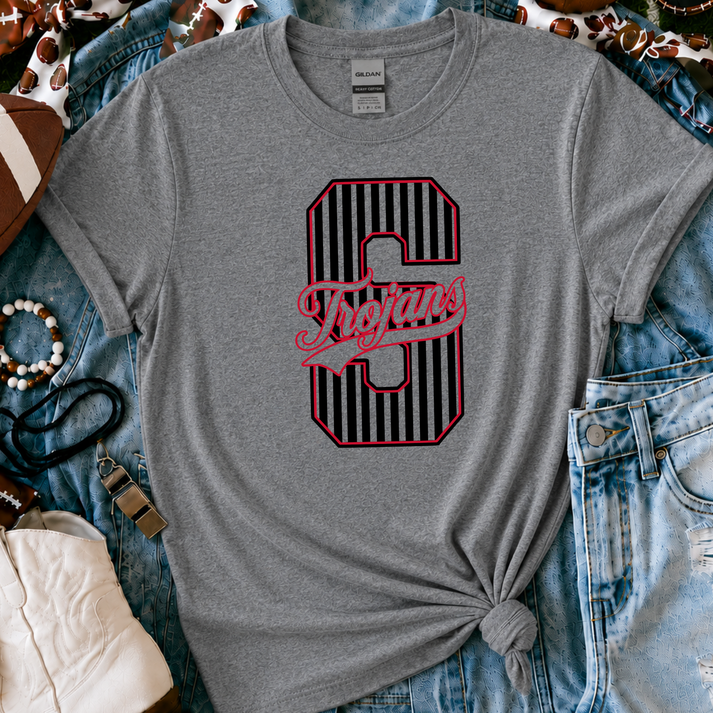 Stafford Trojans | Vintage Script Spirit Tee - Bella+Canvas