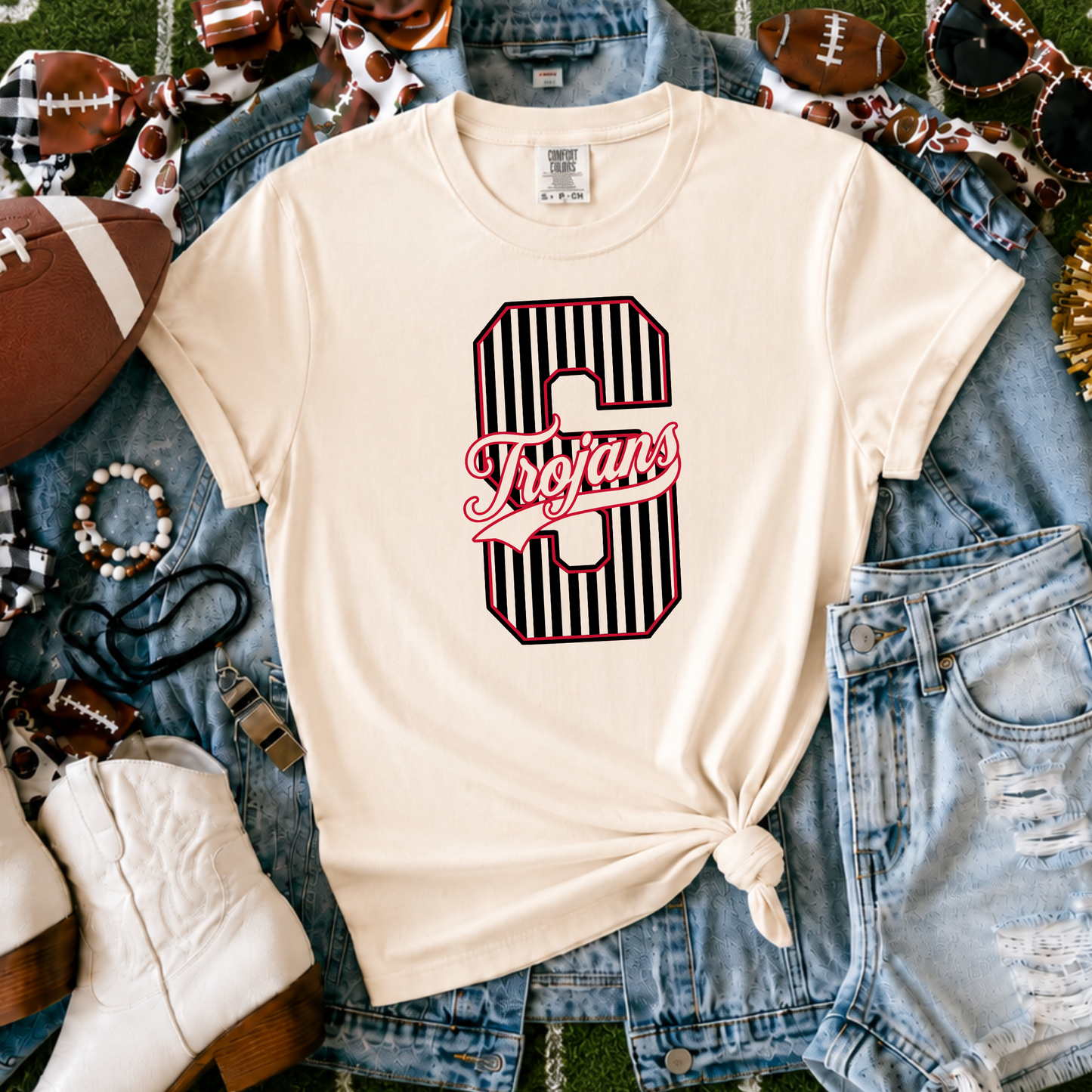 Stafford Trojans | Vintage Script Spirit Tee - Bella+Canvas