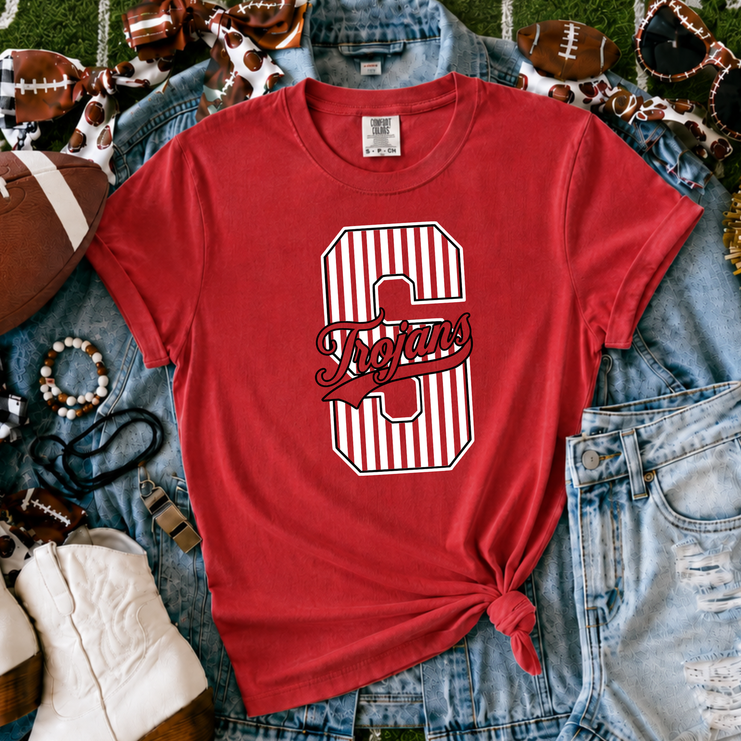 Stafford Trojans | Vintage Script Spirit Tee - Bella+Canvas