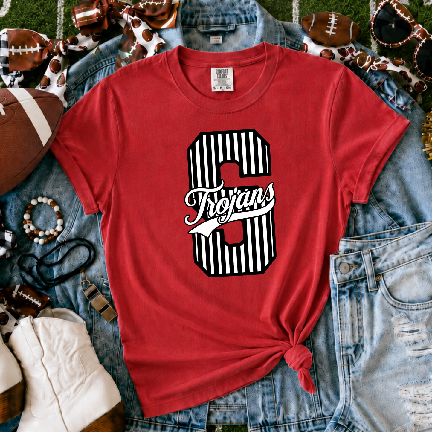 Stafford Trojans | Vintage Script Spirit Tee - Bella+Canvas