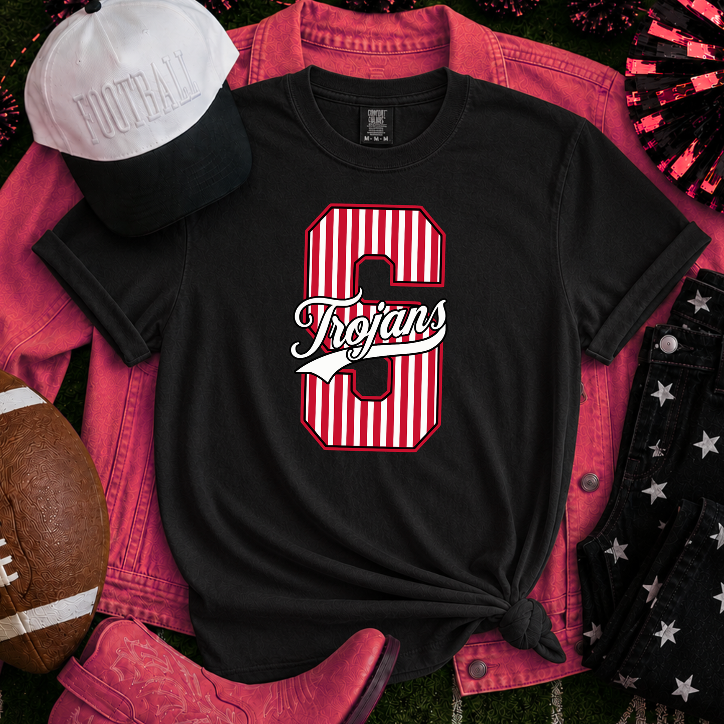 Stafford Trojans | Vintage Script Spirit Tee - Bella+Canvas