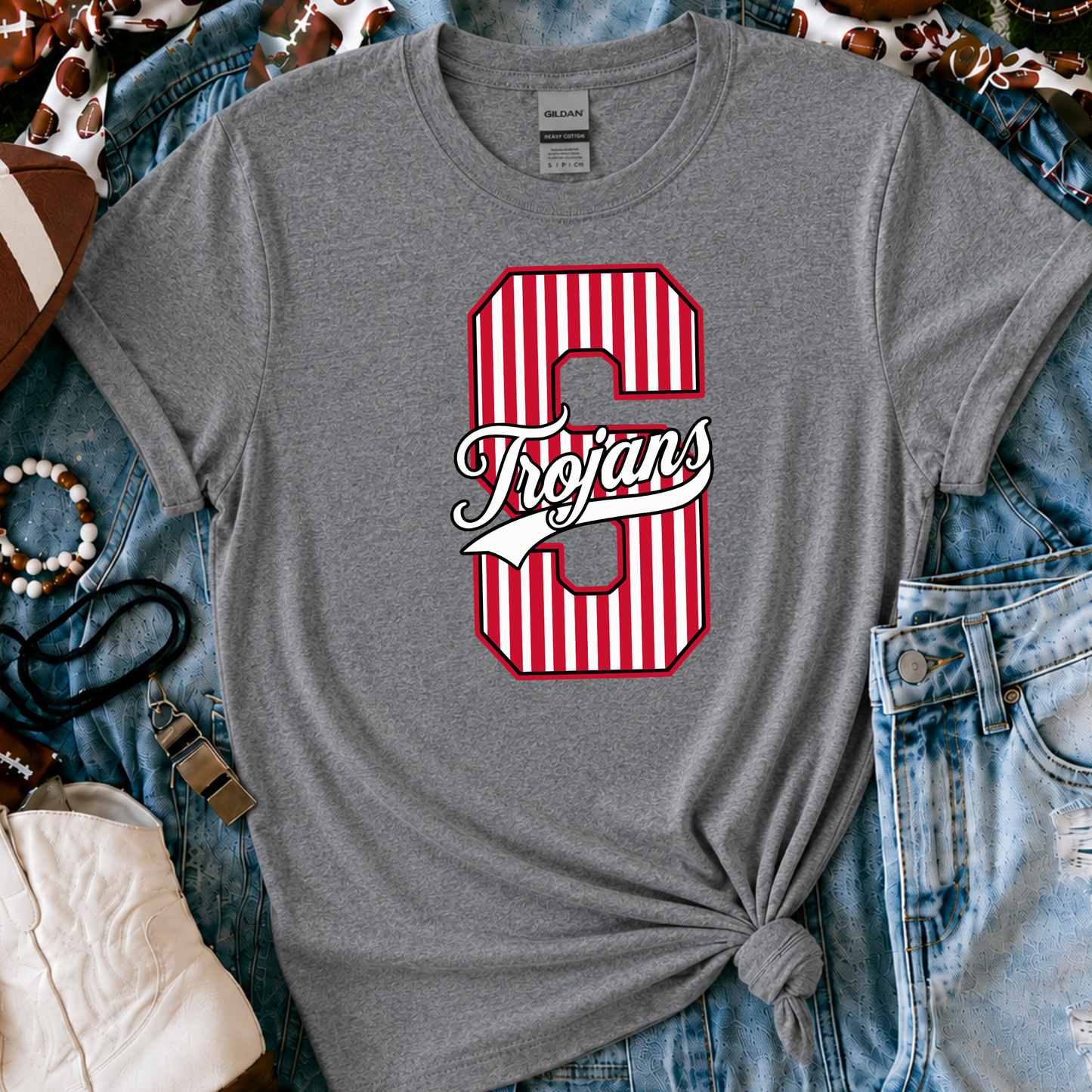 Stafford Trojans | Vintage Script Spirit Tee - Bella+Canvas