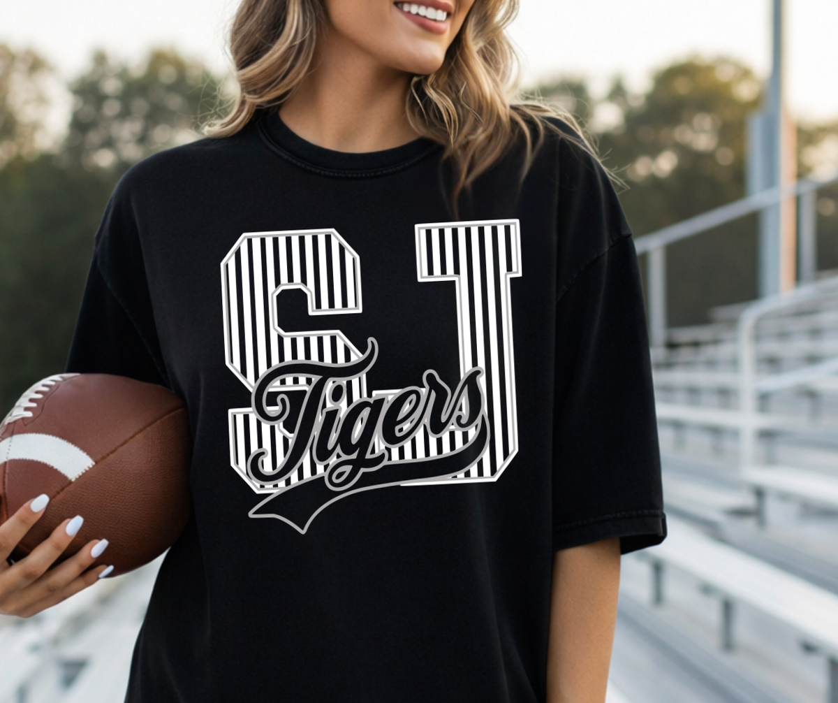 St. John Tigers Vintage Script — Black + White