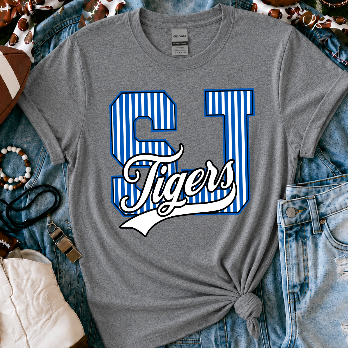 St. John Tigers | Vintage Script Spirit Tee (Bella Canvas)