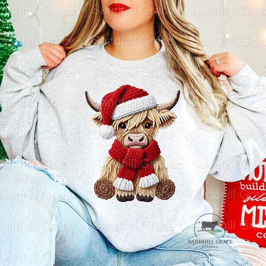 Faux Yarn Christmas Highland Cow