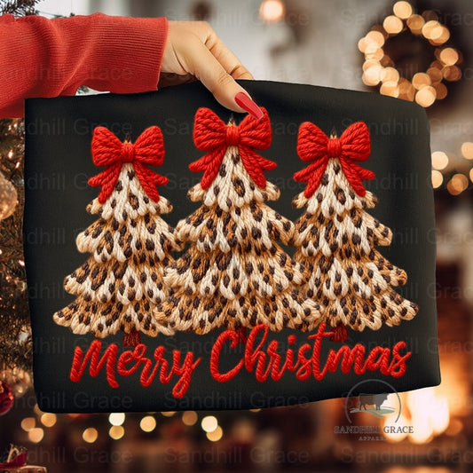 YOUTH Faux Yarn Merry Christmas Leopard Trees