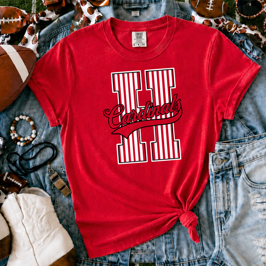 Hoisington Cardinals black and white design on red tee