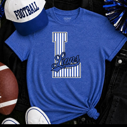 Lyons Lions black and white design blue shirt mockup